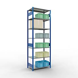 Schulte Lagertechnik Fachbodenregal MULTIplus150, Steck-Grundregal, B 1000 x T 600 x H 3000 mm, 7 Ebenen, bis 1500 kg, enzianblau/verzinkt