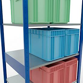 Schulte Lagertechnik Fachbodenregal MULTIplus150, Steck-Grundregal, B 1000 x T 800 x H 2500 mm, 6 Ebenen, bis 1400 kg, enzianblau/verzinkt