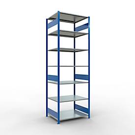 Schulte Lagertechnik Fachbodenregal MULTIplus150, Steck-Grundregal, B 1000 x T 800 x H 3000 mm, 7 Ebenen, bis 1500 kg, enzianblau/verzinkt