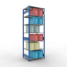 Schulte Lagertechnik Fachbodenregal MULTIplus150, Steck-Grundregal, B 1000 x T 800 x H 3000 mm, 7 Ebenen, bis 1500 kg, enzianblau/verzinkt