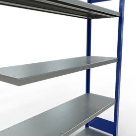 SCHULTE Lagertechnik Fachbodenregal - Stecksystem MULTIplus 250, Anbauregal, Längenriegel, 2000x1300x400 mm, 5 Böden, enzianblau/verzinkt
