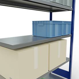 SCHULTE Lagertechnik Fachbodenregal - Stecksystem MULTIplus 250, Anbauregal, Längenriegel, 2000x1300x500 mm, 5 Böden, enzianblau/verzinkt