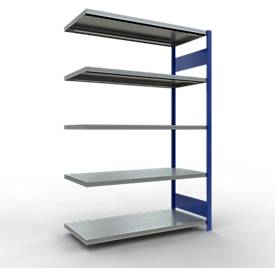 SCHULTE Lagertechnik Fachbodenregal - Stecksystem MULTIplus 250, Anbauregal, Längenriegel, 2000x1300x600 mm, 5 Böden, enzianblau/verzinkt