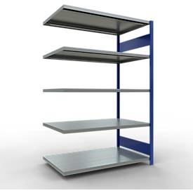 SCHULTE Lagertechnik Fachbodenregal - Stecksystem MULTIplus 250, Anbauregal, Längenriegel, 2000x1300x800 mm, 5 Böden, enzianblau/verzinkt