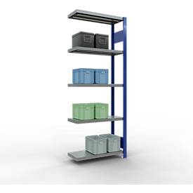 Schulte Lagertechnik Fachbodenregal-Stecksystem MULTIplus 250, Anbauregal, Längenriegel, 2000x750x300 mm, 5 Böden, enzianblau/verzinkt
