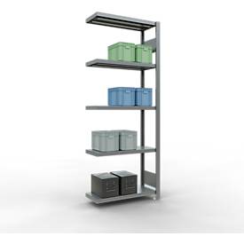 Schulte Lagertechnik Fachbodenregal-Stecksystem MULTIplus 250, Anbauregal, Längenriegel, 2000x750x300 mm, 5 Böden, verzinkt