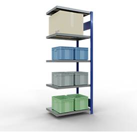 Schulte Lagertechnik Fachbodenregal-Stecksystem MULTIplus 250, Anbauregal, Längenriegel, 2000x750x500 mm, 5 Böden, enzianblau/verzinkt