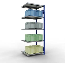 Schulte Lagertechnik Fachbodenregal-Stecksystem MULTIplus 250, Anbauregal, Längenriegel, 2000x750x600 mm, 5 Böden, enzianblau/verzinkt