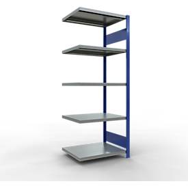 Schulte Lagertechnik Fachbodenregal-Stecksystem MULTIplus 250, Anbauregal, Längenriegel, 2000x750x600 mm, 5 Böden, enzianblau/verzinkt