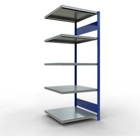 Schulte Lagertechnik Fachbodenregal-Stecksystem MULTIplus 250, Anbauregal, Längenriegel, 2000x750x800 mm, 5 Böden, enzianblau/verzinkt