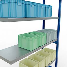 SCHULTE Lagertechnik Fachbodenregal - Stecksystem MULTIplus 250, Anbauregal, Längenriegel, 2500x1300x400 mm, 6 Böden, enzianblau/verzinkt