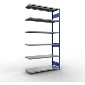 SCHULTE Lagertechnik Fachbodenregal - Stecksystem MULTIplus 250, Anbauregal, Längenriegel, 2500x1300x500 mm, 6 Böden, enzianblau/verzinkt