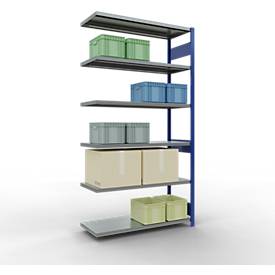 SCHULTE Lagertechnik Fachbodenregal - Stecksystem MULTIplus 250, Anbauregal, Längenriegel, 2500x1300x500 mm, 6 Böden, enzianblau/verzinkt