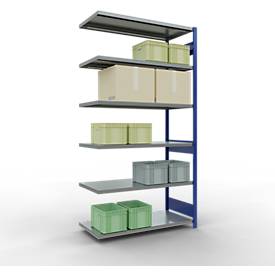 SCHULTE Lagertechnik Fachbodenregal - Stecksystem MULTIplus 250, Anbauregal, Längenriegel, 2500x1300x600 mm, 6 Böden, enzianblau/verzinkt