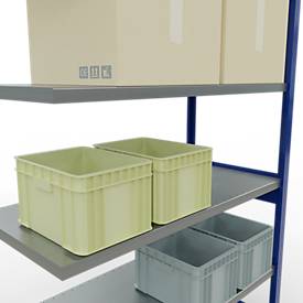 SCHULTE Lagertechnik Fachbodenregal - Stecksystem MULTIplus 250, Anbauregal, Längenriegel, 2500x1300x600 mm, 6 Böden, enzianblau/verzinkt