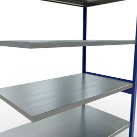SCHULTE Lagertechnik Fachbodenregal - Stecksystem MULTIplus 250, Anbauregal, Längenriegel, 2500x1300x800 mm, 6 Böden, enzianblau/verzinkt