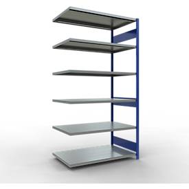 SCHULTE Lagertechnik Fachbodenregal - Stecksystem MULTIplus 250, Anbauregal, Längenriegel, 2500x1300x800 mm, 6 Böden, enzianblau/verzinkt