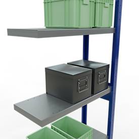 Schulte Lagertechnik Fachbodenregal-Stecksystem MULTIplus 250, Anbauregal, Längenriegel, 2500x750x300 mm, 6 Böden, enzianblau/verzinkt