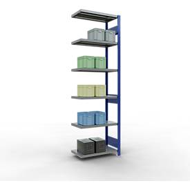 Schulte Lagertechnik Fachbodenregal-Stecksystem MULTIplus 250, Anbauregal, Längenriegel, 2500x750x400 mm, 6 Böden, enzianblau/verzinkt