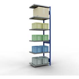 Schulte Lagertechnik Fachbodenregal-Stecksystem MULTIplus 250, Anbauregal, Längenriegel, 2500x750x500 mm, 6 Böden, enzianblau/verzinkt
