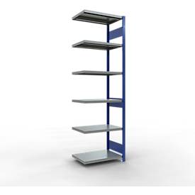 Schulte Lagertechnik Fachbodenregal-Stecksystem MULTIplus 250, Anbauregal, Längenriegel, 2500x750x500 mm, 6 Böden, enzianblau/verzinkt