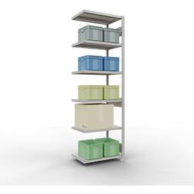 Schulte Lagertechnik Fachbodenregal-Stecksystem MULTIplus 250, Anbauregal, Längenriegel, 2500x750x500 mm, 6 Böden, lichtgrau