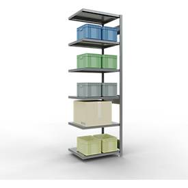 Schulte Lagertechnik Fachbodenregal-Stecksystem MULTIplus 250, Anbauregal, Längenriegel, 2500x750x600 mm, 6 Böden, verzinkt
