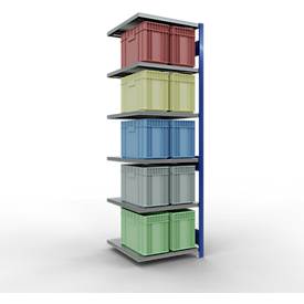 Schulte Lagertechnik Fachbodenregal-Stecksystem MULTIplus 250, Anbauregal, Längenriegel, 2500x750x800 mm, 6 Böden, enzianblau/verzinkt