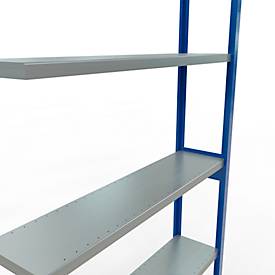 SCHULTE Lagertechnik Fachbodenregal - Stecksystem MULTIplus 250, Anbauregal, Längenriegel, 3000x1300x300 mm, 7 Böden, enzianblau/verzinkt