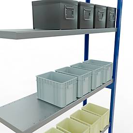 SCHULTE Lagertechnik Fachbodenregal - Stecksystem MULTIplus 250, Anbauregal, Längenriegel, 3000x1300x400 mm, 7 Böden, enzianblau/verzinkt