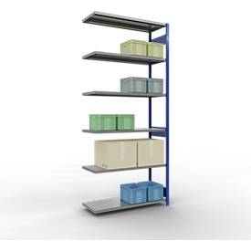 SCHULTE Lagertechnik Fachbodenregal - Stecksystem MULTIplus 250, Anbauregal, Längenriegel, 3000x1300x500 mm, 7 Böden, enzianblau/verzinkt