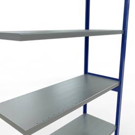 SCHULTE Lagertechnik Fachbodenregal - Stecksystem MULTIplus 250, Anbauregal, Längenriegel, 3000x1300x500 mm, 7 Böden, enzianblau/verzinkt