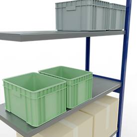 SCHULTE Lagertechnik Fachbodenregal - Stecksystem MULTIplus 250, Anbauregal, Längenriegel, 3000x1300x500 mm, 7 Böden, enzianblau/verzinkt