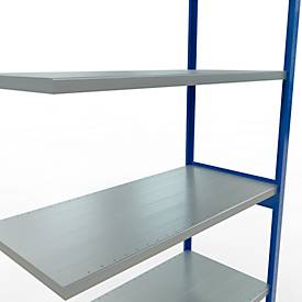 SCHULTE Lagertechnik Fachbodenregal - Stecksystem MULTIplus 250, Anbauregal, Längenriegel, 3000x1300x600 mm, 7 Böden, enzianblau/verzinkt