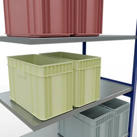 SCHULTE Lagertechnik Fachbodenregal - Stecksystem MULTIplus 250, Anbauregal, Längenriegel, 3000x1300x800 mm, 7 Böden, enzianblau/verzinkt