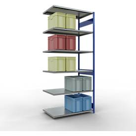 SCHULTE Lagertechnik Fachbodenregal - Stecksystem MULTIplus 250, Anbauregal, Längenriegel, 3000x1300x800 mm, 7 Böden, enzianblau/verzinkt