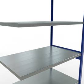 SCHULTE Lagertechnik Fachbodenregal - Stecksystem MULTIplus 250, Anbauregal, Längenriegel, 3000x1300x800 mm, 7 Böden, enzianblau/verzinkt