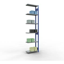 Schulte Lagertechnik Fachbodenregal-Stecksystem MULTIplus 250, Anbauregal, Längenriegel, 3000x750x300 mm, 7 Böden, enzianblau/verzinkt