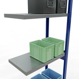 Schulte Lagertechnik Fachbodenregal-Stecksystem MULTIplus 250, Anbauregal, Längenriegel, 3000x750x400 mm, 7 Böden, enzianblau/verzinkt