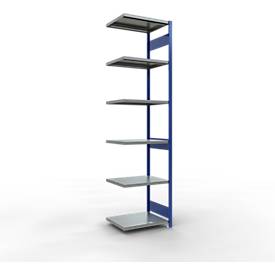 Schulte Lagertechnik Fachbodenregal-Stecksystem MULTIplus 250, Anbauregal, Längenriegel, 3000x750x600 mm, 7 Böden, enzianblau/verzinkt