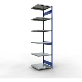 Schulte Lagertechnik Fachbodenregal-Stecksystem MULTIplus 250, Anbauregal, Längenriegel, 3000x750x800 mm, 7 Böden, enzianblau/verzinkt