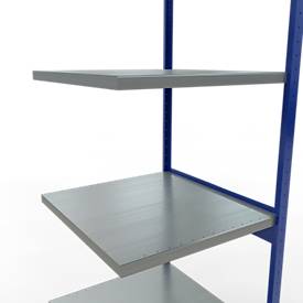 Schulte Lagertechnik Fachbodenregal-Stecksystem MULTIplus 250, Anbauregal, Längenriegel, 3000x750x800 mm, 7 Böden, enzianblau/verzinkt