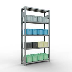 Schulte Lagertechnik Fachbodenregal-Stecksystem MULTIplus 250, Grundregal, Längenriegel, 2000x1000x300 mm, 5 Böden, verzinkt