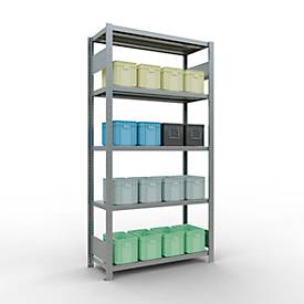 Schulte Lagertechnik Fachbodenregal-Stecksystem MULTIplus 250, Grundregal, Längenriegel, 2000x1000x400 mm, 5 Böden, verzinkt