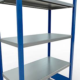 Schulte Lagertechnik Fachbodenregal-Stecksystem MULTIplus 250, Grundregal, Längenriegel, 2000x1000x500 mm, 5 Böden, enzianblau/verzinkt