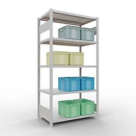 Schulte Lagertechnik Fachbodenregal-Stecksystem MULTIplus 250, Grundregal, Längenriegel, 2000x1000x600 mm, 5 Böden, lichtgrau