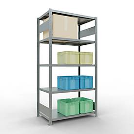 Schulte Lagertechnik Fachbodenregal-Stecksystem MULTIplus 250, Grundregal, Längenriegel, 2000x1000x600 mm, 5 Böden, verzinkt