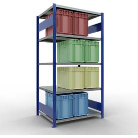 Schulte Lagertechnik Fachbodenregal-Stecksystem MULTIplus 250, Grundregal, Längenriegel, 2000x1000x800 mm, 5 Böden, enzianblau/verzinkt