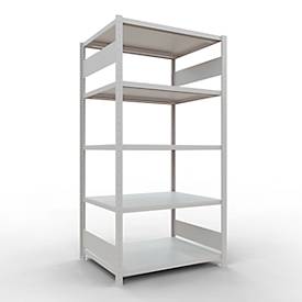 Schulte Lagertechnik Fachbodenregal-Stecksystem MULTIplus 250, Grundregal, Längenriegel, 2000x1000x800 mm, 5 Böden, lichtgrau