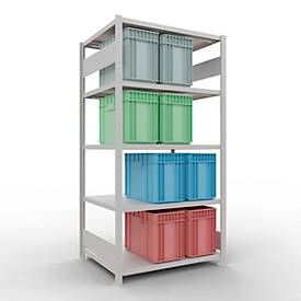 Schulte Lagertechnik Fachbodenregal-Stecksystem MULTIplus 250, Grundregal, Längenriegel, 2000x1000x800 mm, 5 Böden, lichtgrau